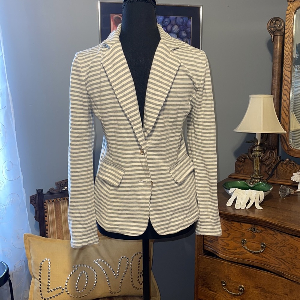 Olive & Oak Cream and Gray Striped Blazer